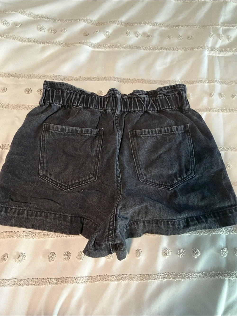 Forever 21 High-Waist Black Paperbag Denim Shorts